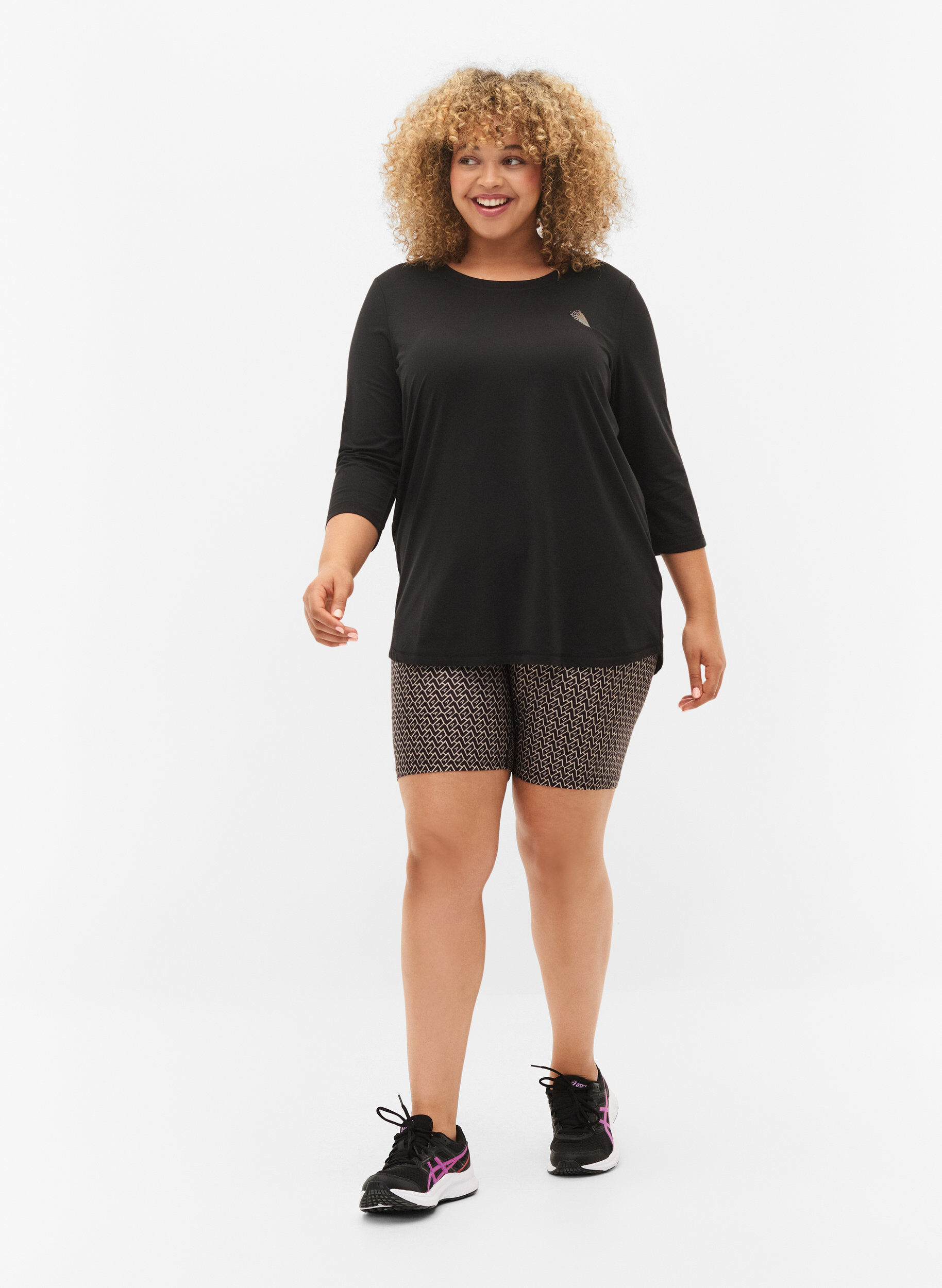 Zizzifashion Workout top with 3/4 sleeves, Black, Model image number 1