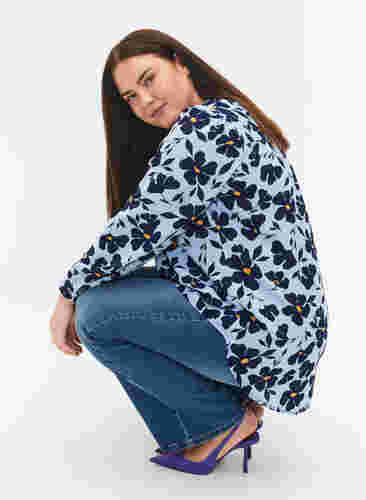 Long-sleeved blouse with v-neck, Flower AOP, Model image number 2