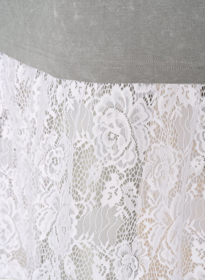 Loose T-shirt dress with lace trim, Grey, Packshot image number 3