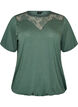 Blouse with lace insert and balloon sleeves, Green, Packshot image number 0