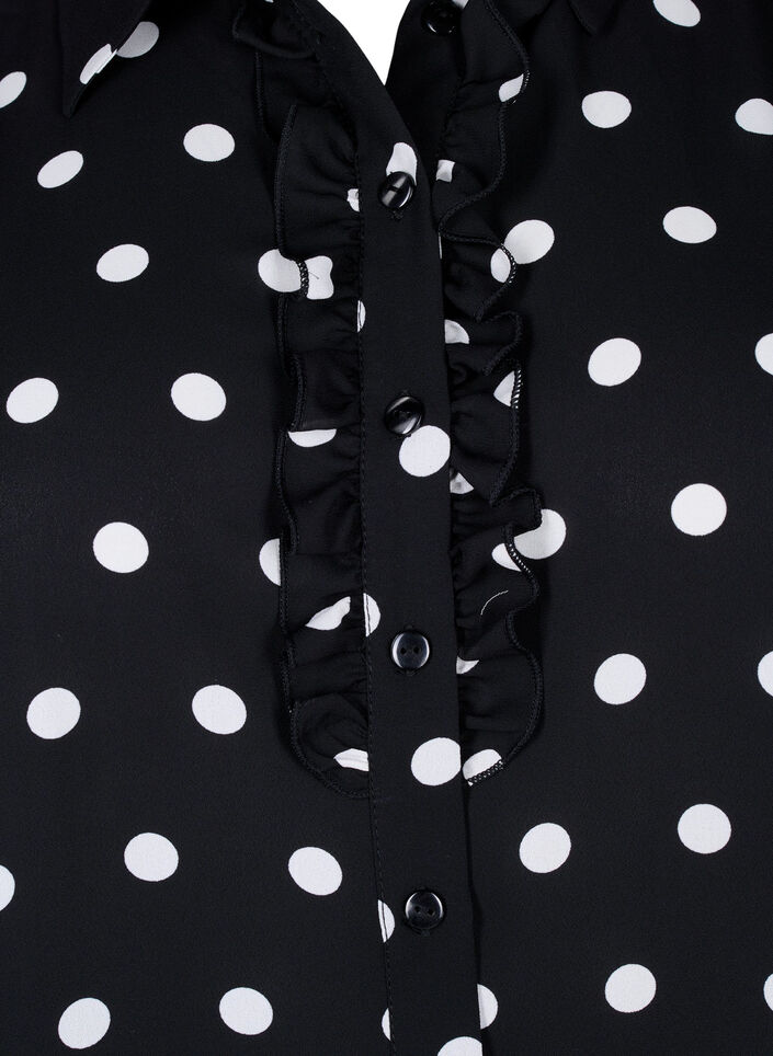Dotted shirt with ruffles, Black W. White Dot, Packshot image number 2