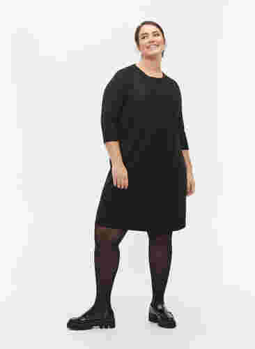 Glitter dress with 3/4 sleeves and round neckline, Black Black, Model image number 2