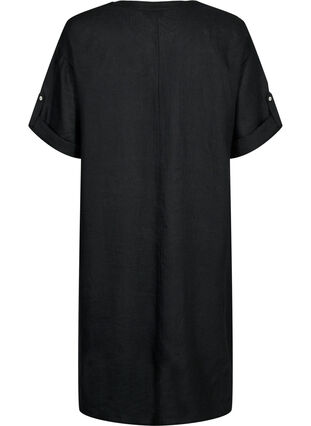 Short-sleeved dress in 100% linen, Black, Packshot image number 1