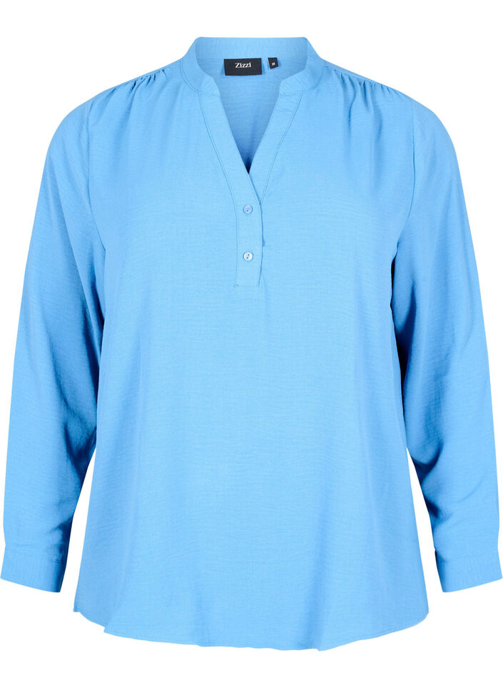 Long-sleeved shirt blouse with V-neck, Riverside, Packshot image number 0