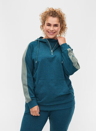 Hooded sweatshirt with zip, Deep Teal, Model image number 0