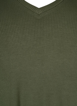 Ribbed viscose T-shirt with v-neck, Thyme, Packshot image number 2
