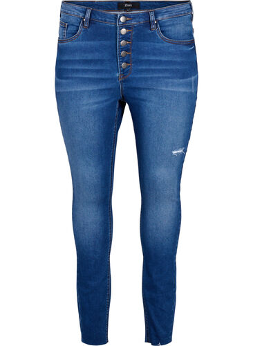 High-waisted Amy jeans with buttons, Blue denim, Packshot image number 0