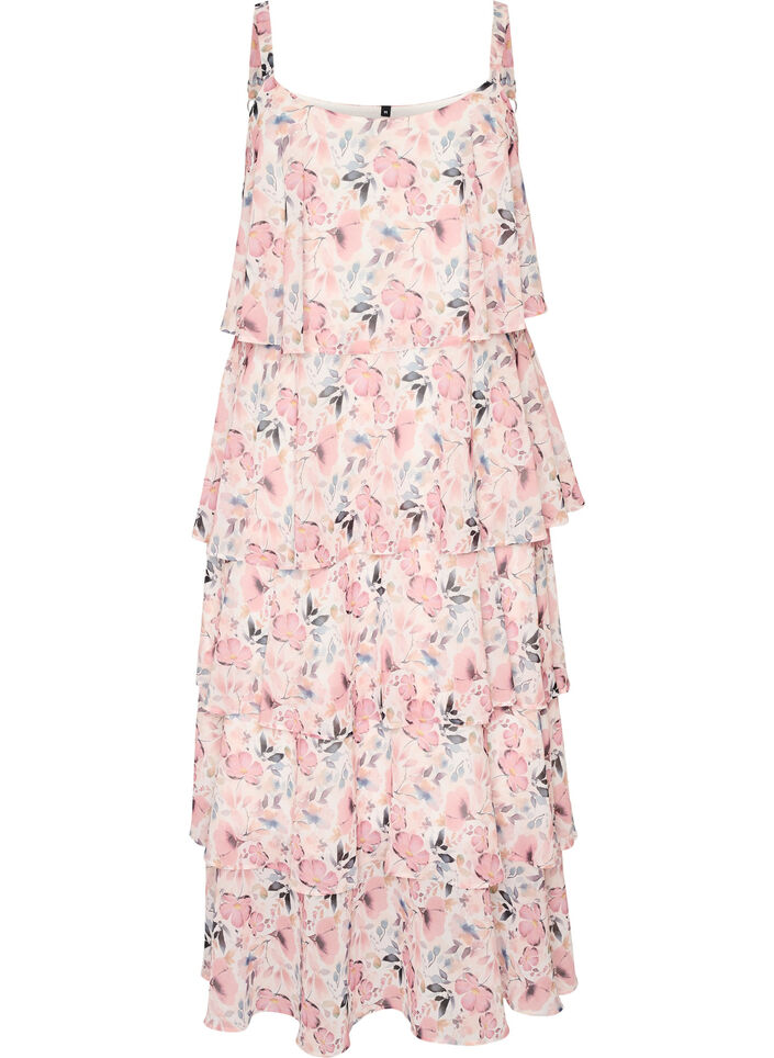 Maxi dress with ruffle layers and detachable cape, White, Packshot image number 3