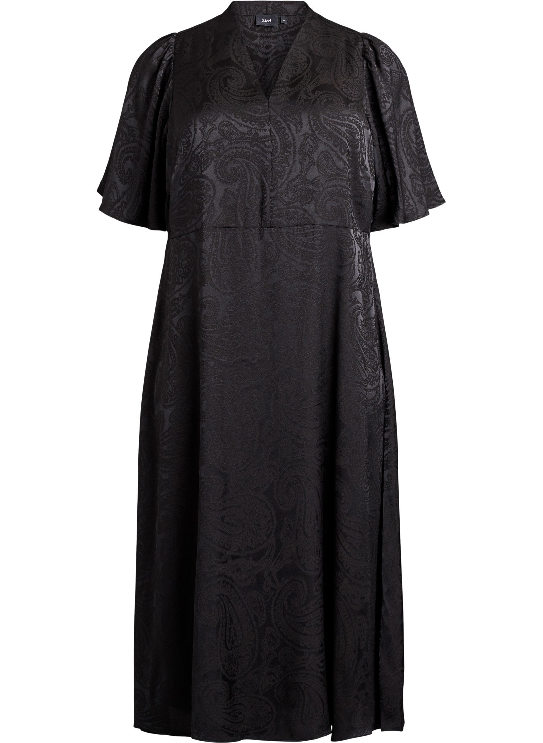 ZizzifashionMidi jacquard dress with paisley pattern and wing sleeves, Black, Packshot image number 0