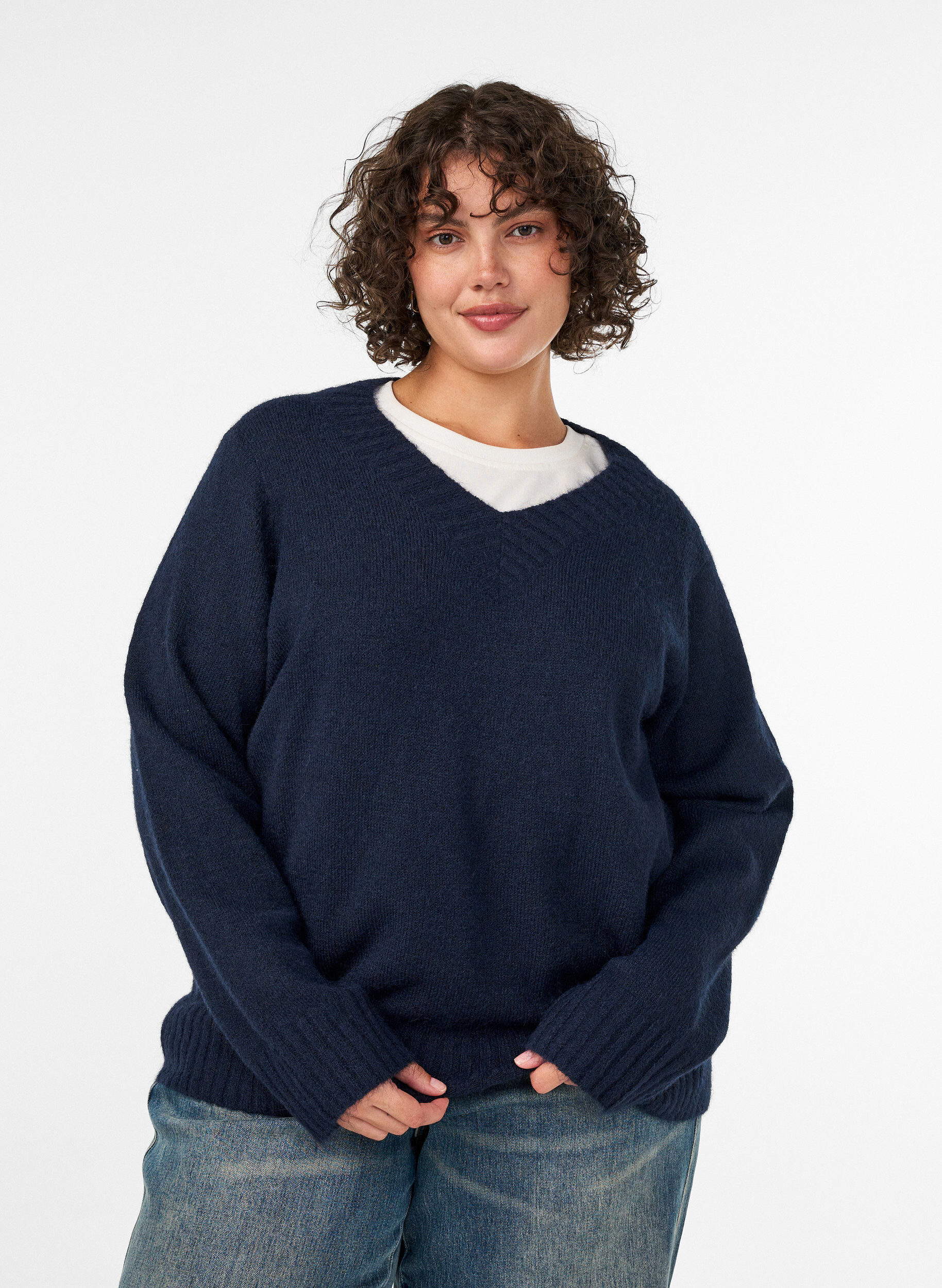 ZizzifashionV-neck jumper, Blue, Model image number 0