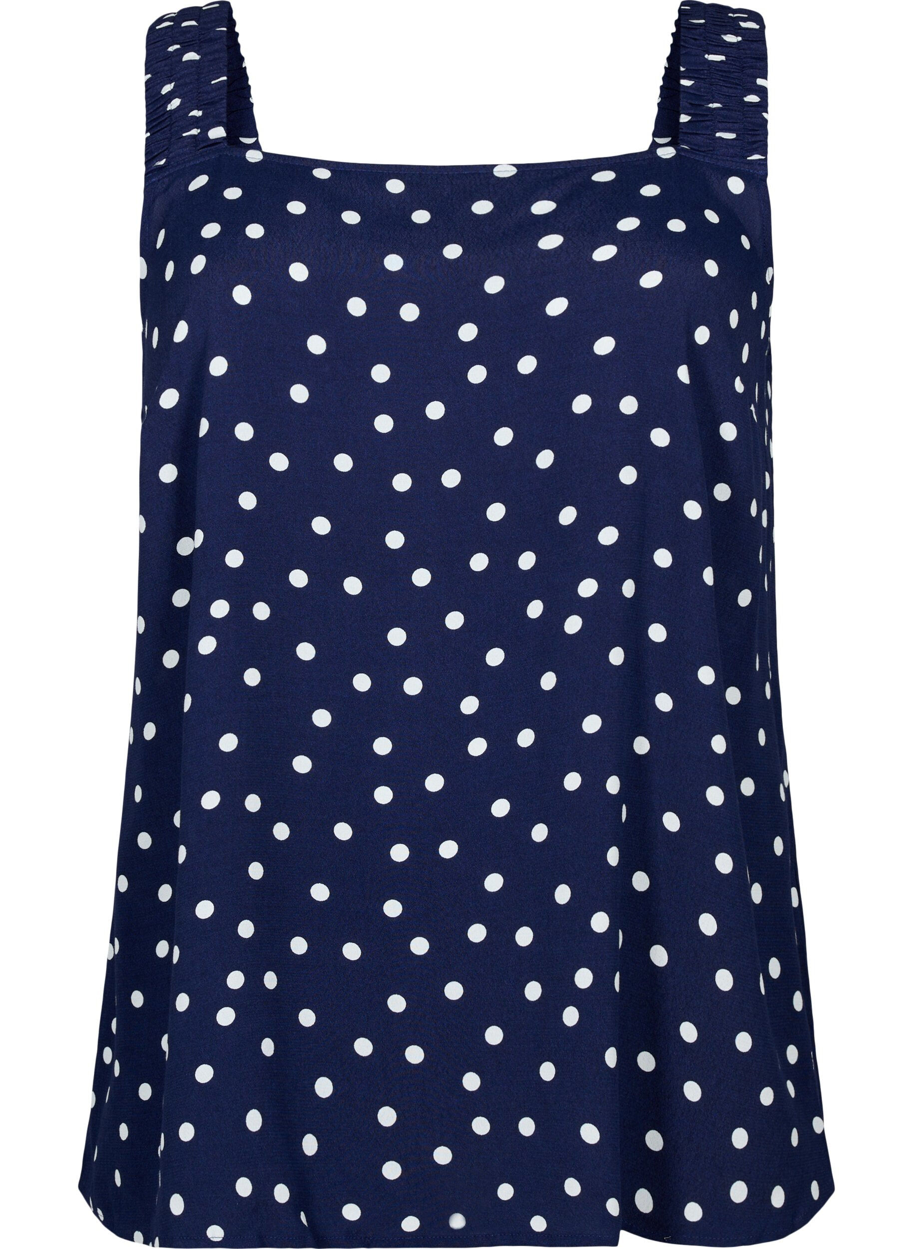 Zizzifashion 	 Printed viscose top with a-shape, Peacoat Dot, Packshot image number 0