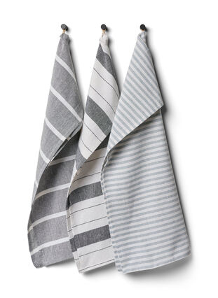 3-pack striped cotton tea towel, 3-Pack Grey, Packshot image number 0