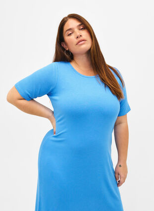 Short-sleeved midi dress in viscose rib quality, Marina, Model image number 2