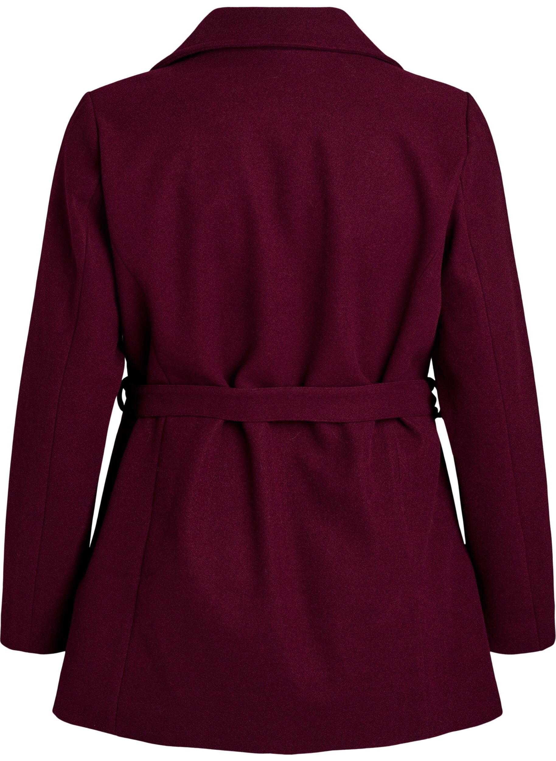 Zizzifashion Short coat with a belt, Dark Bordeaux, Packshot image number 1