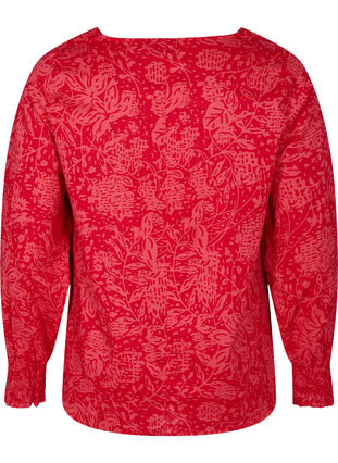 V-neck blouse with smock, Ribbon Red AOP, Packshot image number 1