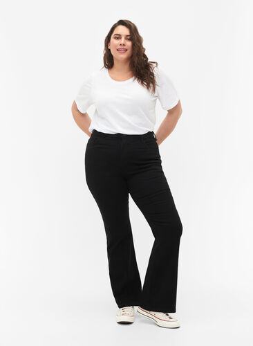 FLASH - High waisted jeans with bootcut, Black, Model image number 0
