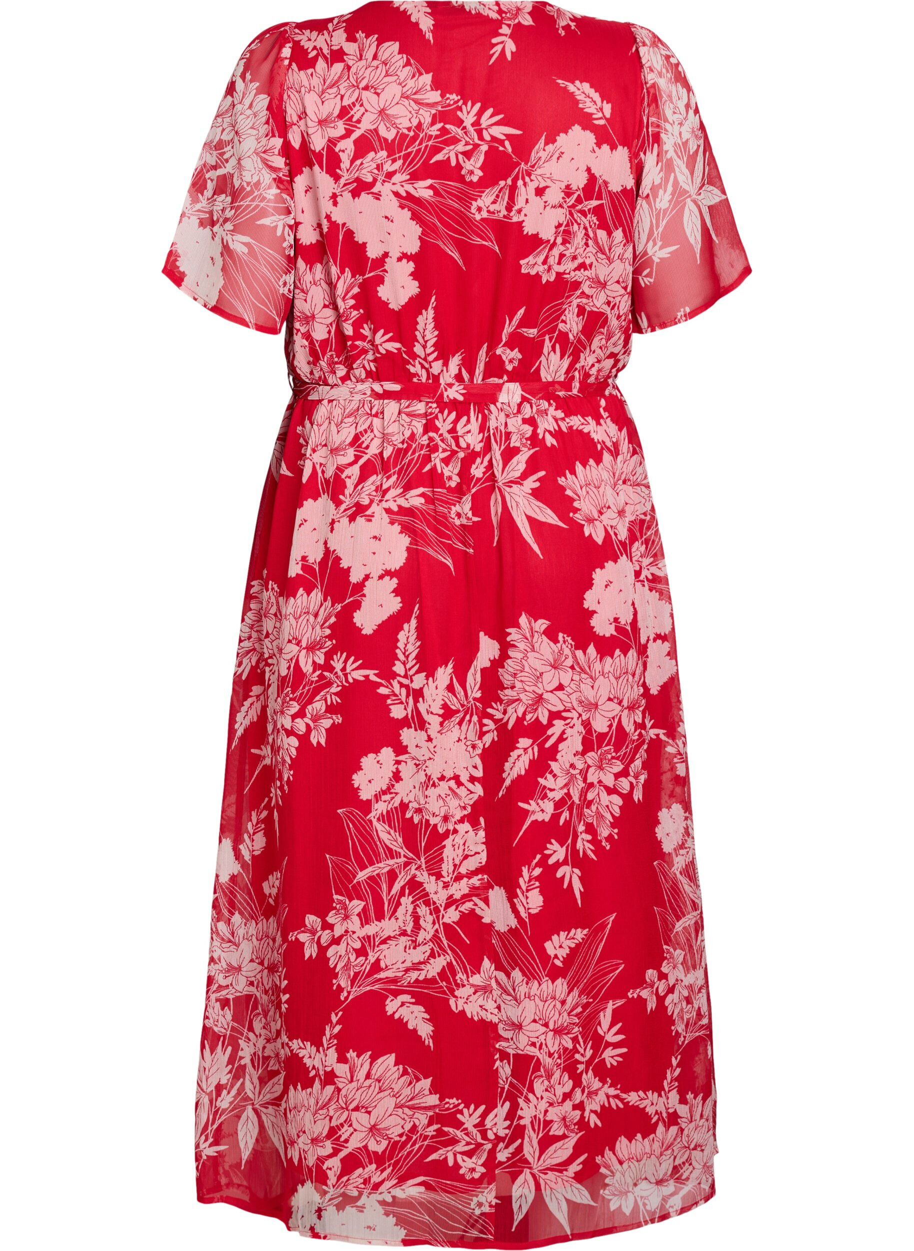 Zizzifashion Long chiffon dress with floral print, Red Flower AOP, Packshot image number 1