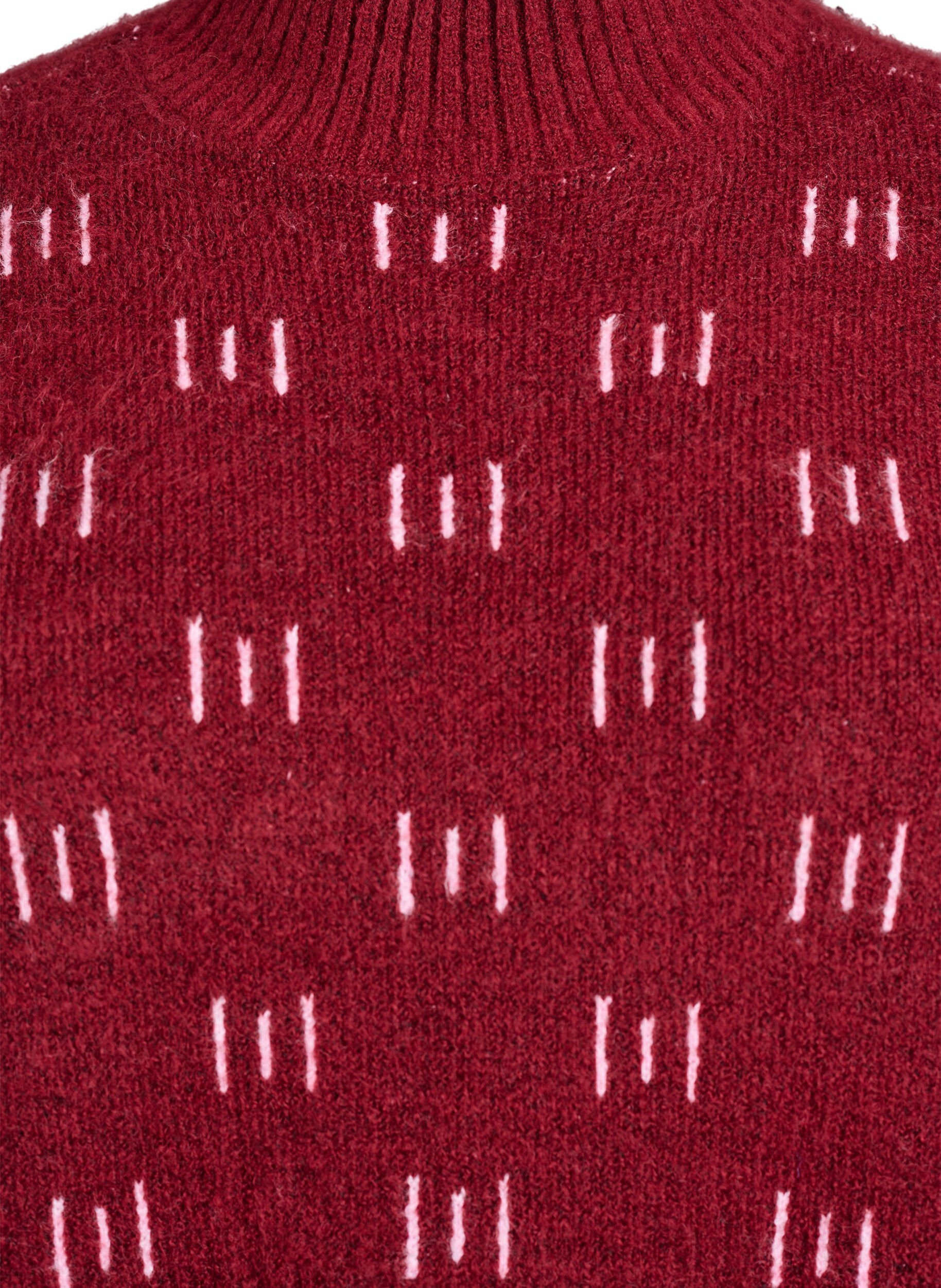 Zizzifashion Patterned knitted top with a high neck, Dark Bordeaux, Packshot image number 2