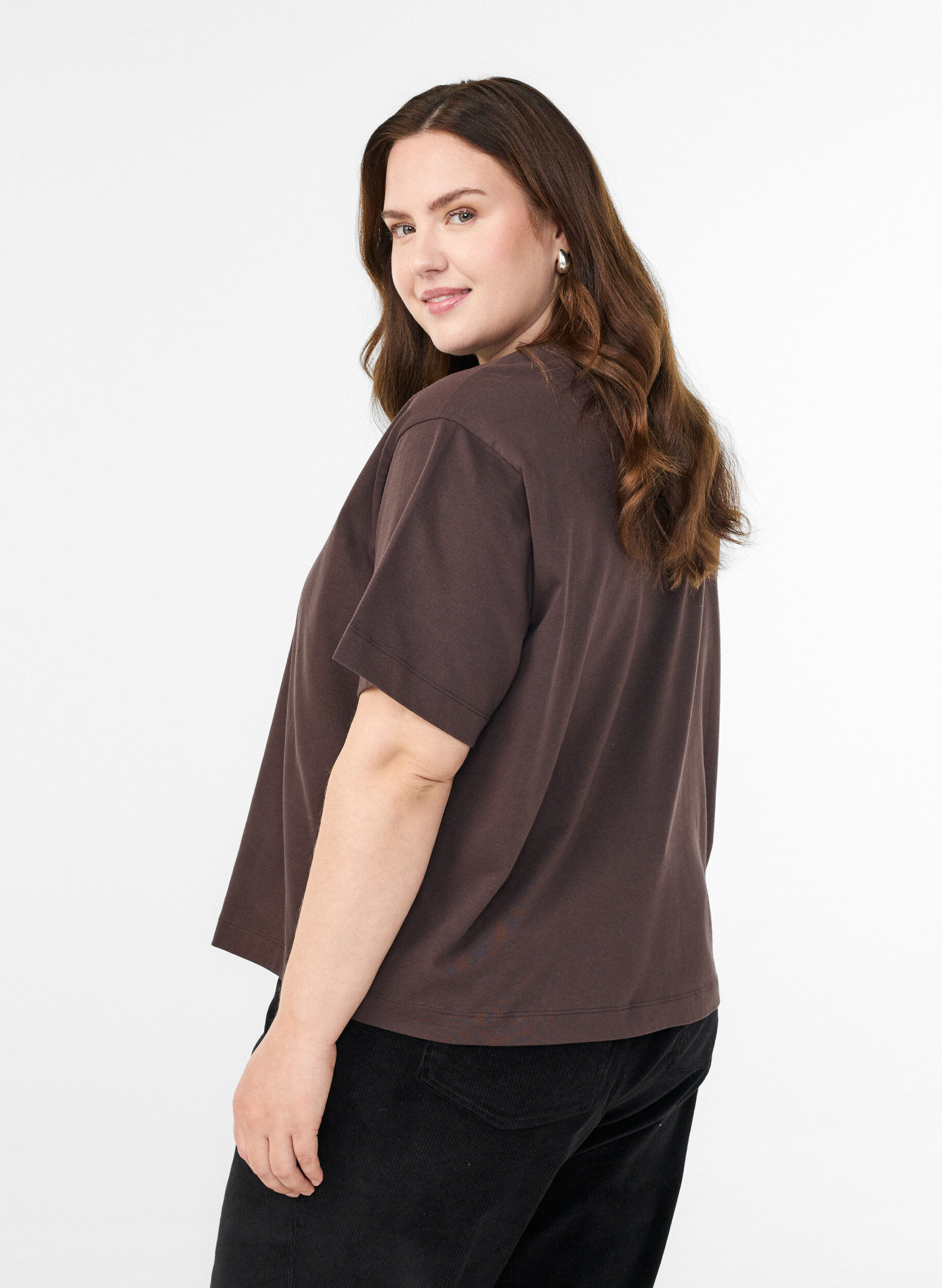 Zizzifashion Boxy cotton t-shirt, Brown, Model image number 2
