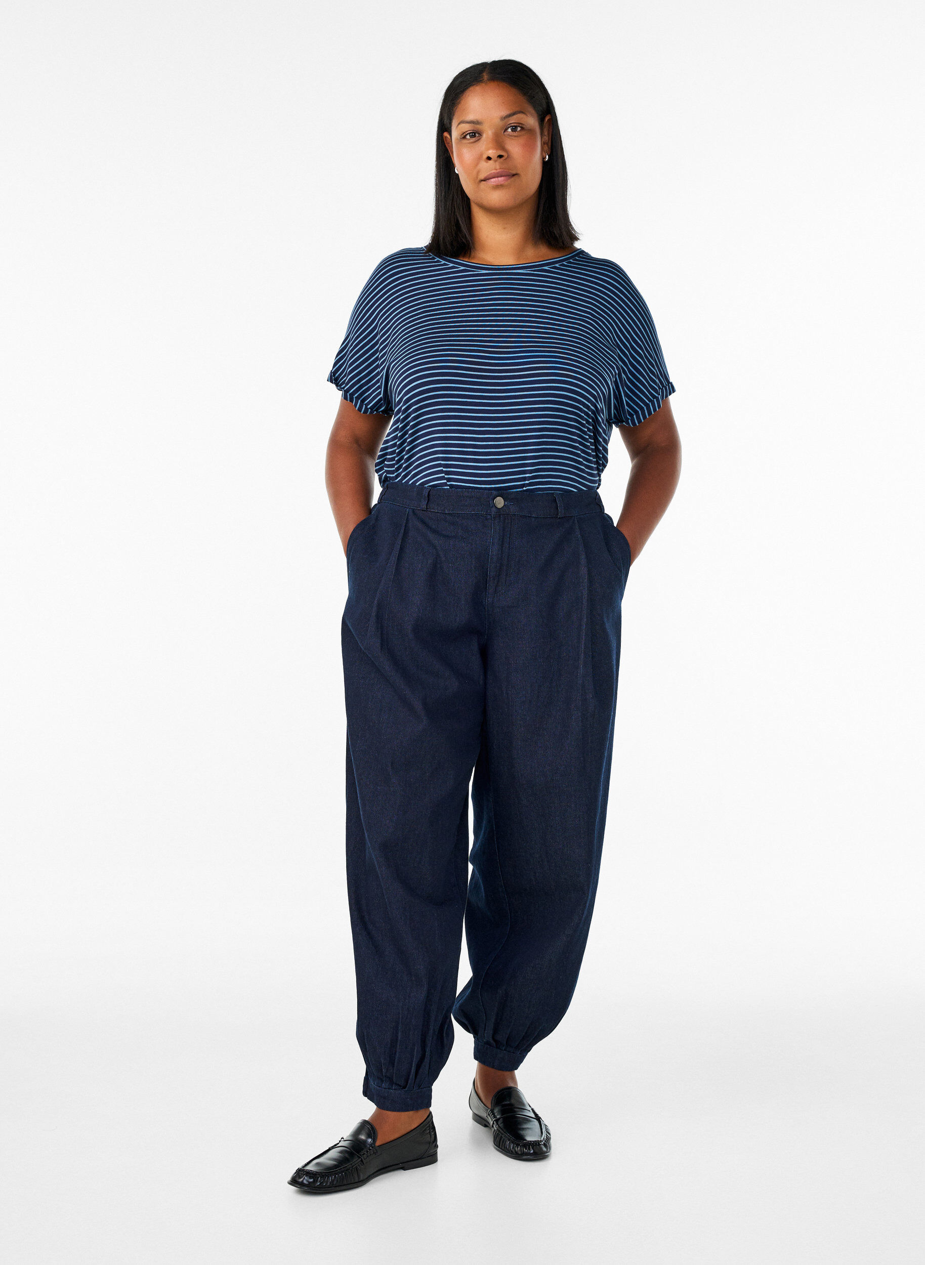 ZizzifashionStriped T-shirt in viscose with a round neck, Blue, Model image number 1