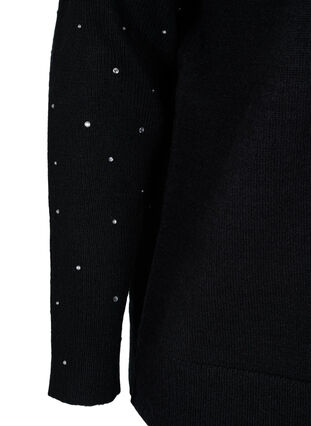 Knitted blouse with ribbing and rhinestones, Black, Packshot image number 3