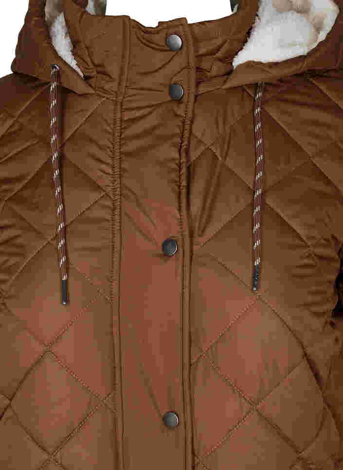 Quilted jacket with hood and adjustable waist, Toffee, Packshot image number 2