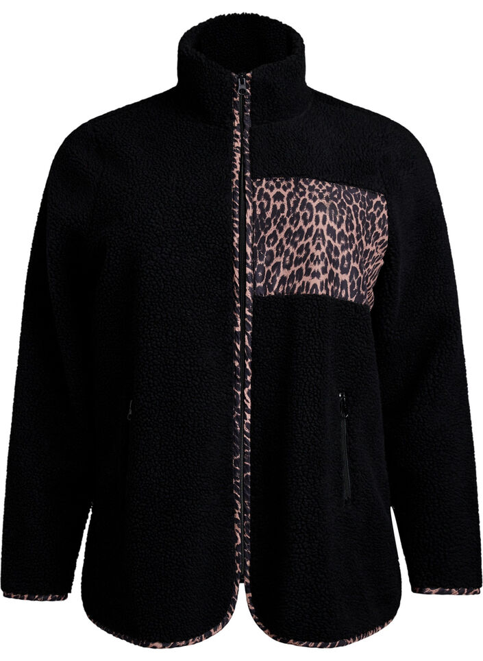 Teddy-fleece jacket with cherry details, Black, Packshot image number 0