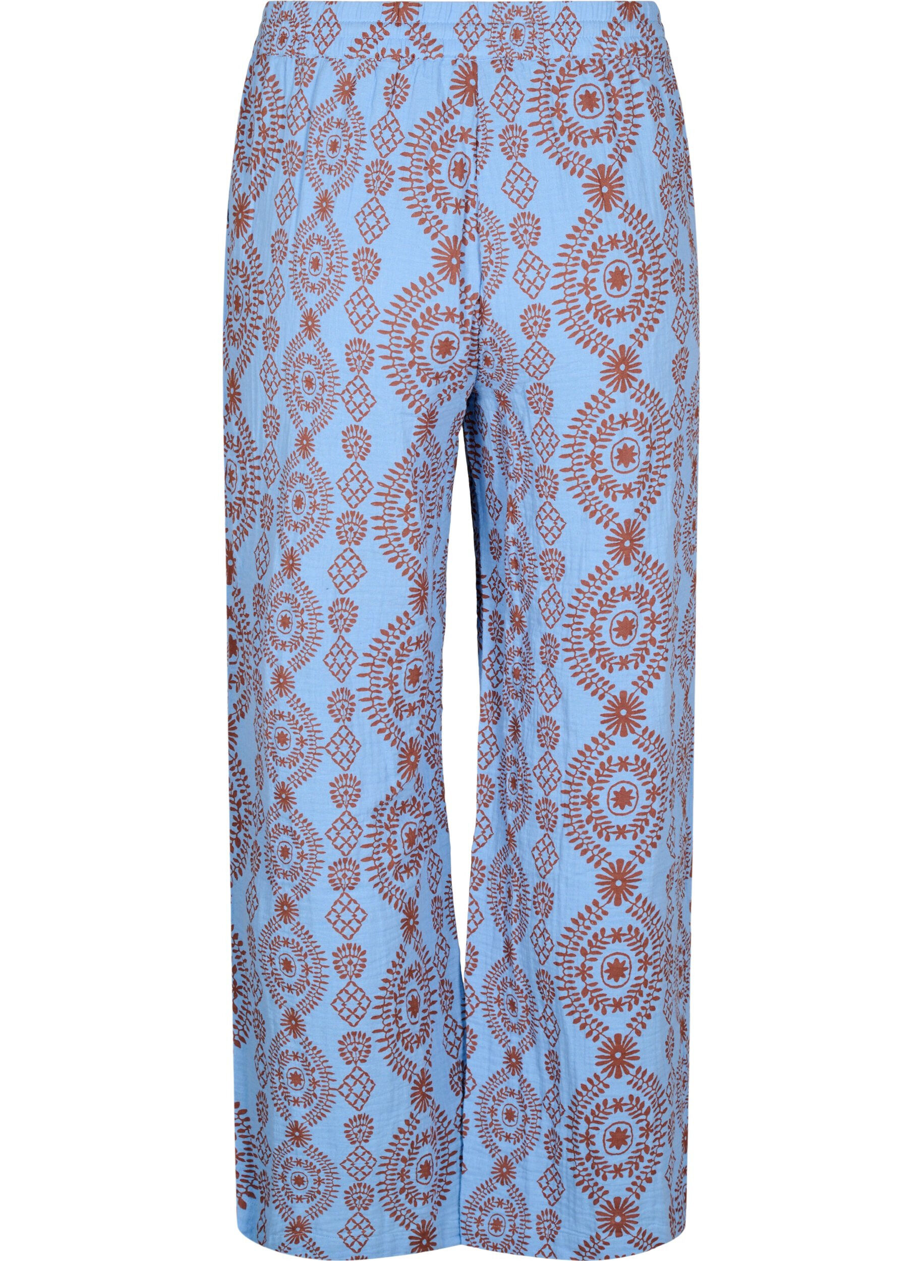 Zizzifashion Loose trousers in cotton muslin with polka dots, Light Blue, Packshot image number 1