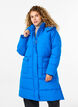 Long puffer jacket with pockets and hood, Blue, Model image number 0