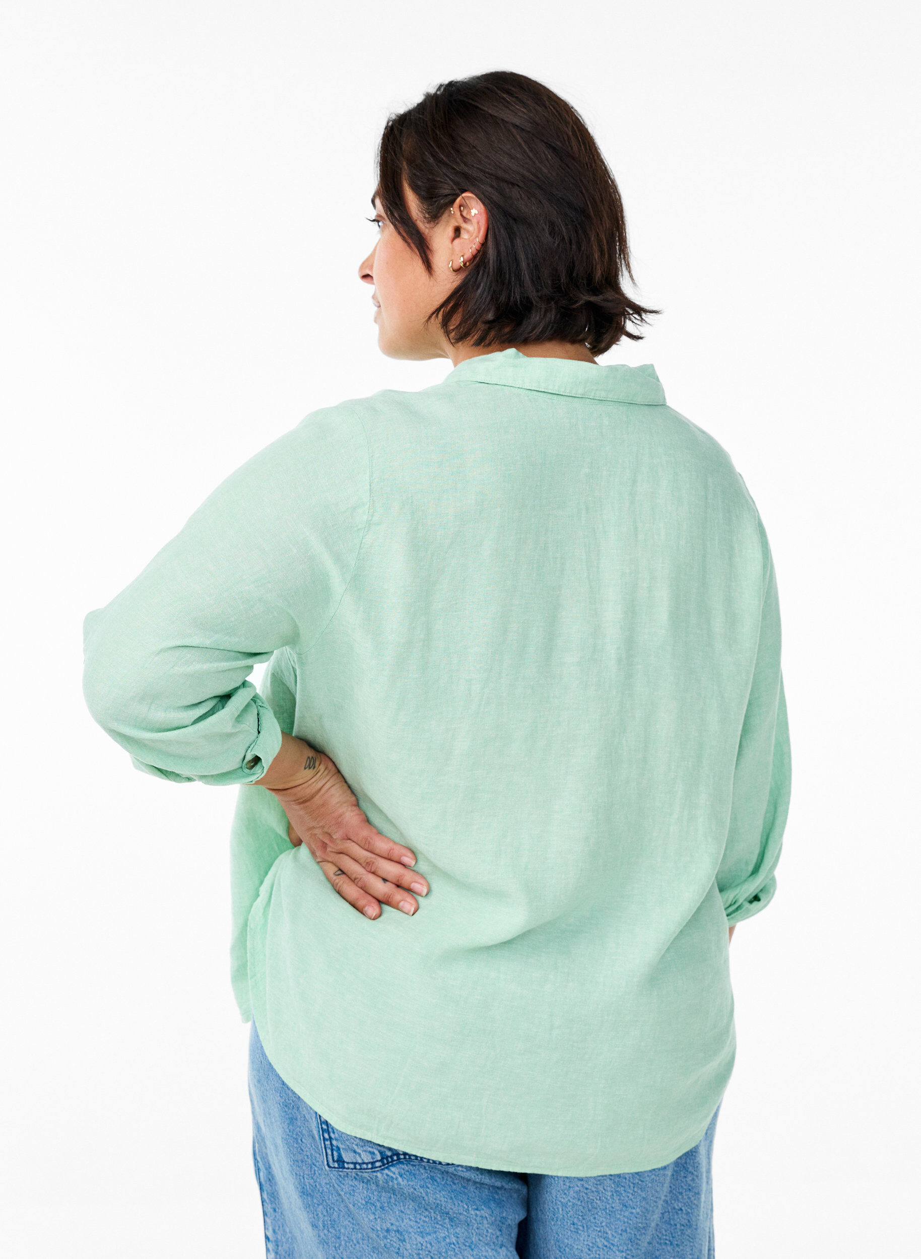ZizzifashionShirt in linen and viscose with 3/4 sleeves, Green, Model image number 2