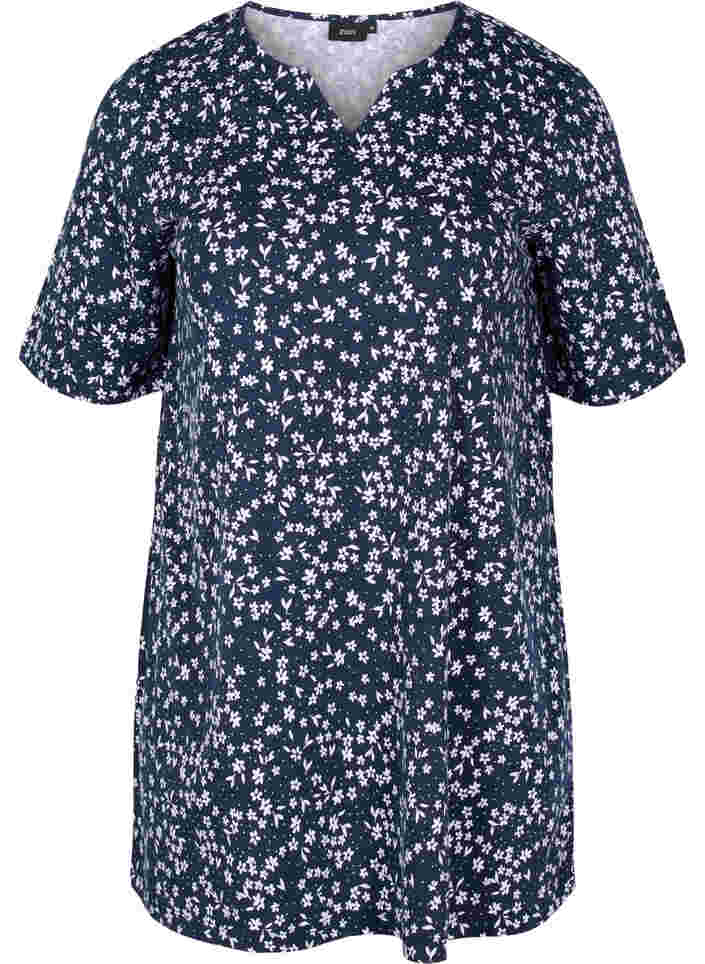 Floral A-line cotton tunic, NS w. White Flower, Packshot image number 0