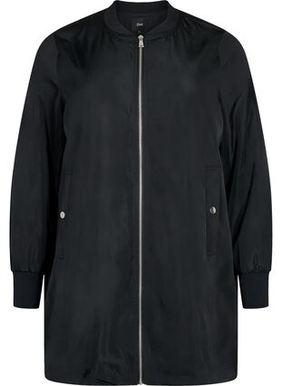 Long bomber jacket with pockets, Black, Packshot image number 0