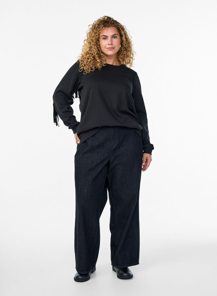 Sweatshirt with fringes, Black, Model image number 1