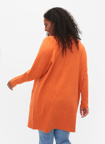Mottled knit cardigan with pockets, M.Orange w.White Mel, Model image number 1