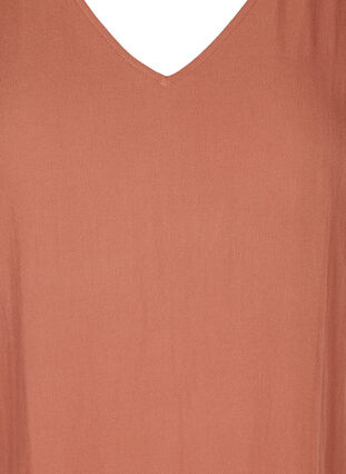 Short-sleeved viscose dress with v-neck, Copper Brown, Packshot image number 2