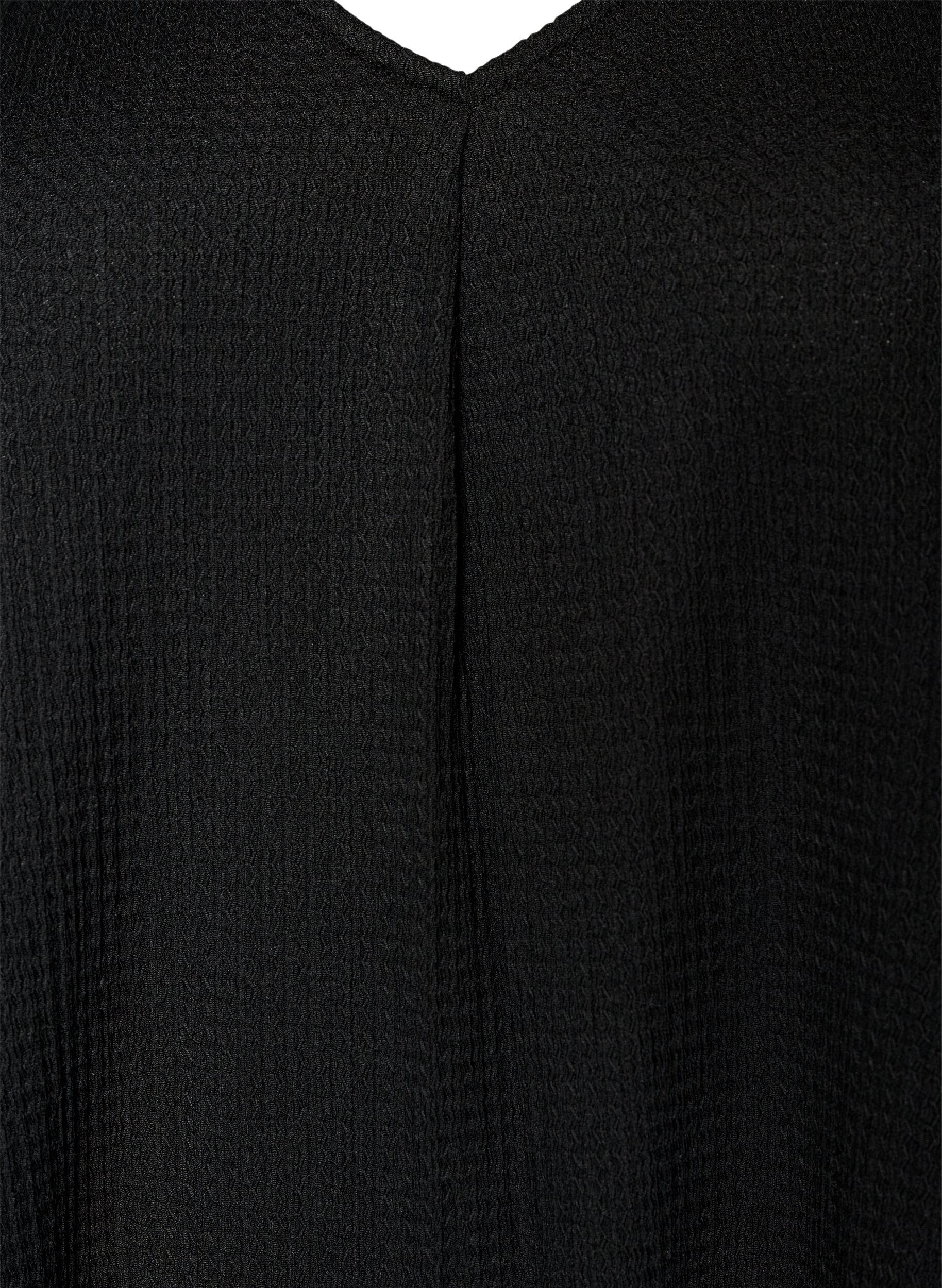 ZizzifashionMidi dress with V-neck and texture, Black, Packshot image number 2