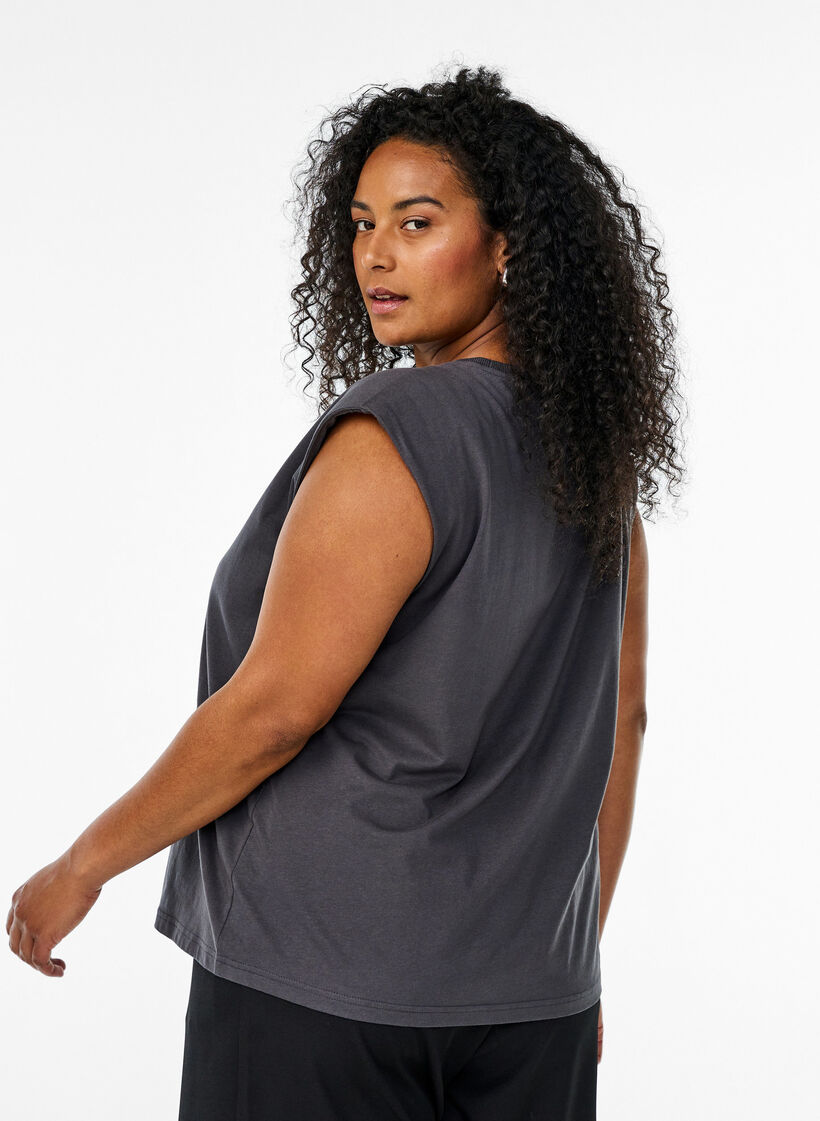 Sleeveless jersey blouse with shoulder pads, Dark Grey, Model image number 2