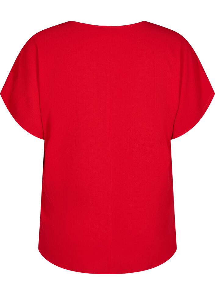 Blouse with short sleeves and a round neckline, Red, Packshot image number 1