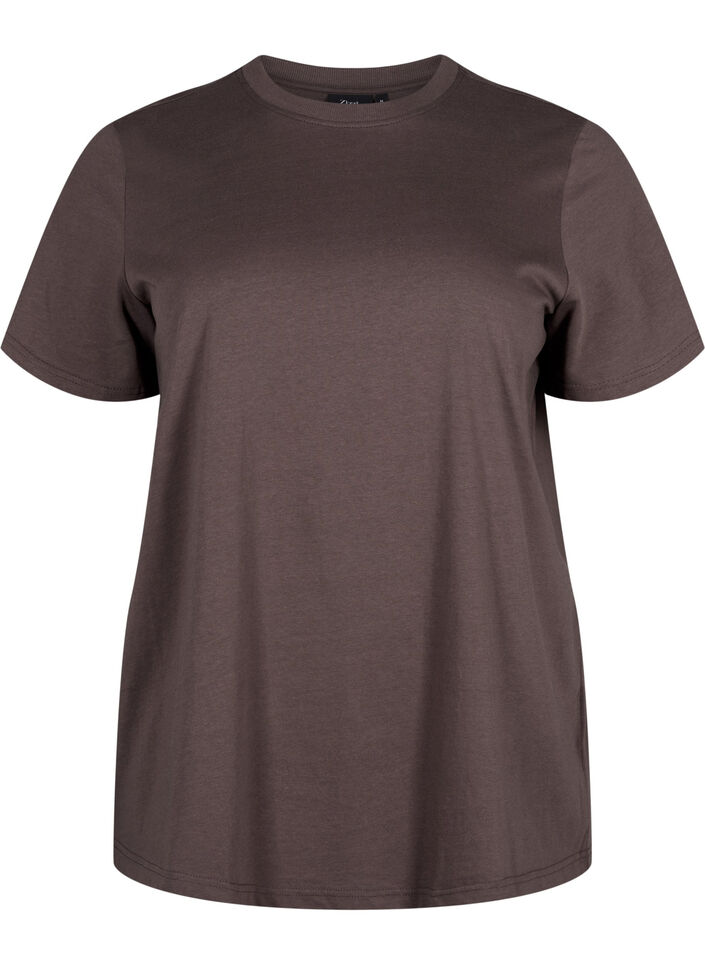 Basic cotton T-shirt with round neck, Brown, Packshot image number 0