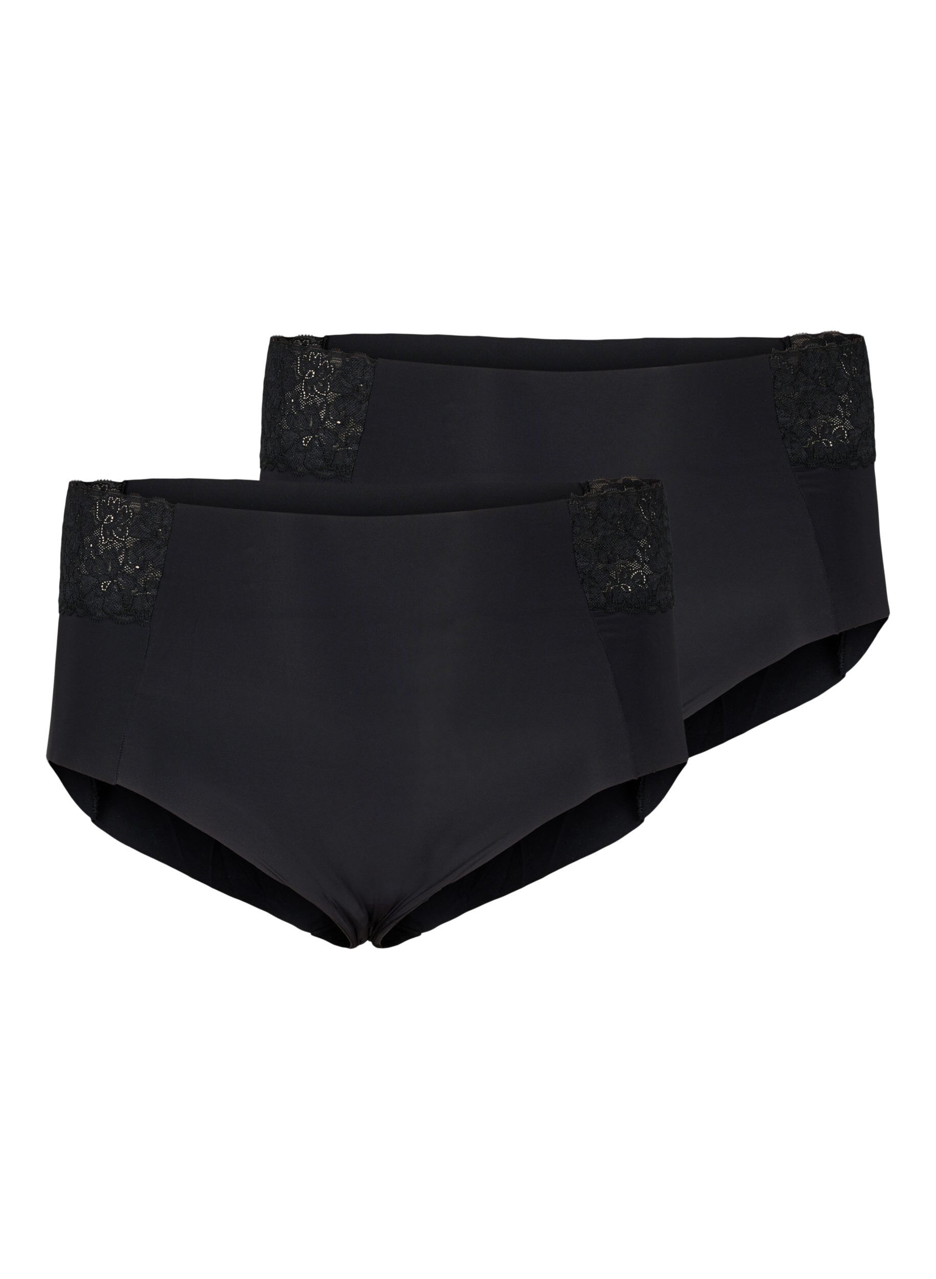 Zizzifashion 2-pack panties with lace and regular waist, Black, Packshot image number 0