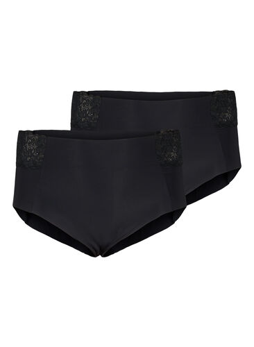 2-pack panties with lace and regular waist, Black, Packshot image number 0