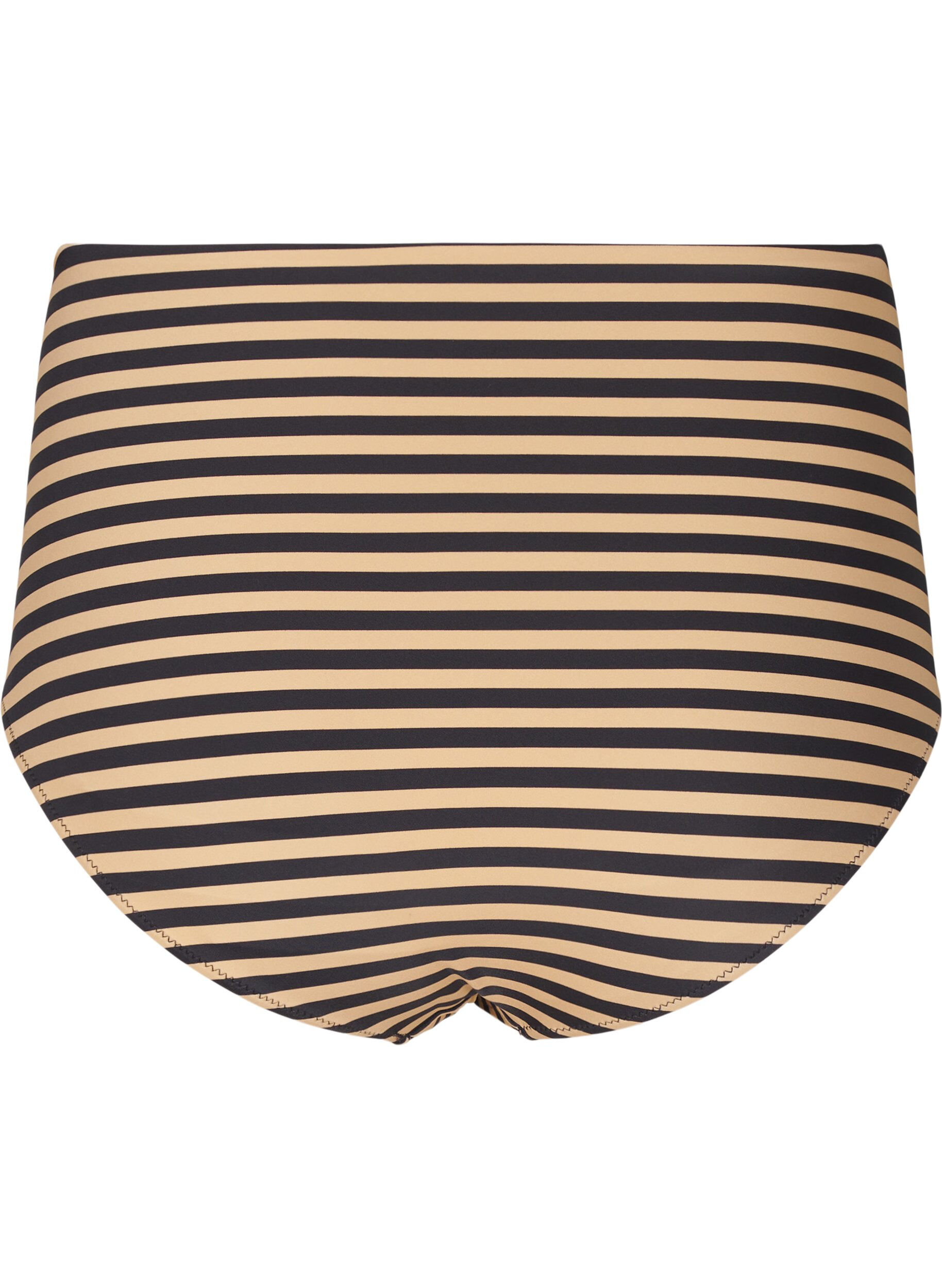 ZizzifashionHigh-waisted bikini bottoms with stripes, Brown, Packshot image number 1