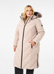 Long winter coat with hook fastenings and a faux fur collar, Beige, Model image number 0
