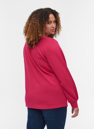 Sweatshirt with a round neckline and long sleeves, Cerise, Model image number 1