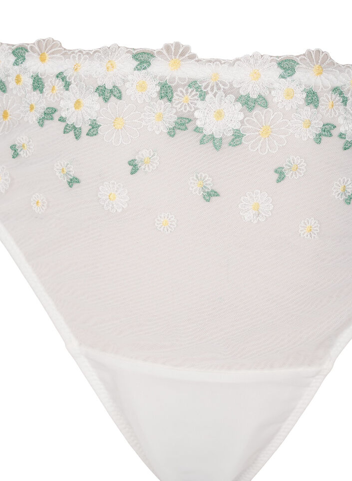 Mesh thong with daisy embroidery, White, Packshot image number 2