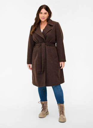 Long jacket with pockets and belt, Coffee Bean Mel., Model image number 2