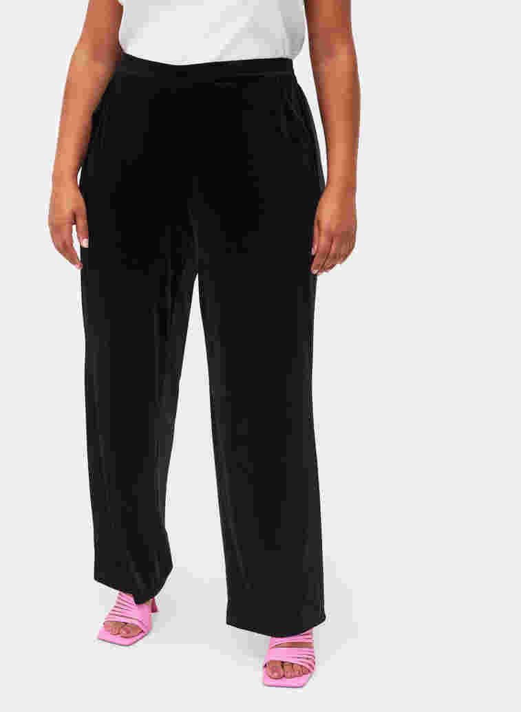 Loose trousers in velour, Black, Model image number 2