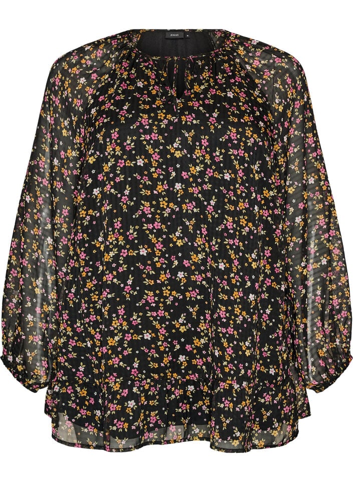 Floral print A-line tunic, Black, Packshot image number 0