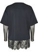 Blouse with mesh sleeves and lace trim, Black, Packshot image number 1