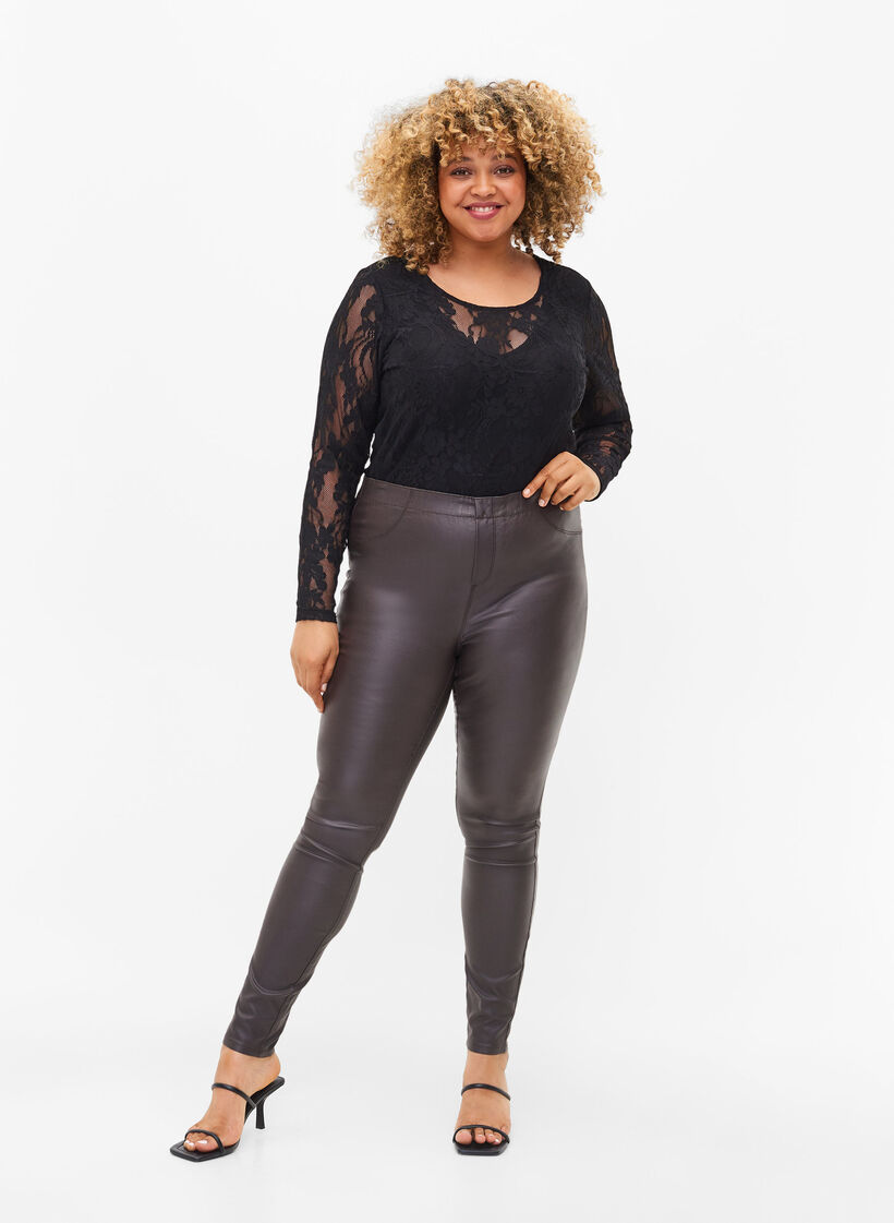 Coated, viscose blend legging, After Dark, Model image number 0